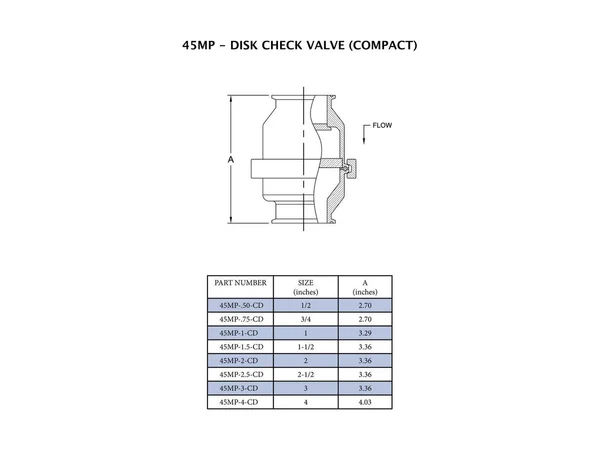 Steel & O’Brien 45MP-1.5-CD-316 Steel tri-clamp check valve